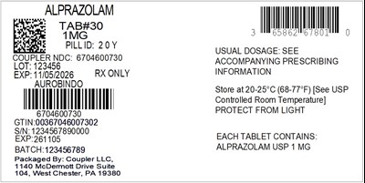 Label (65862 678 01 Alprazolam 1mg 67046 007 30)